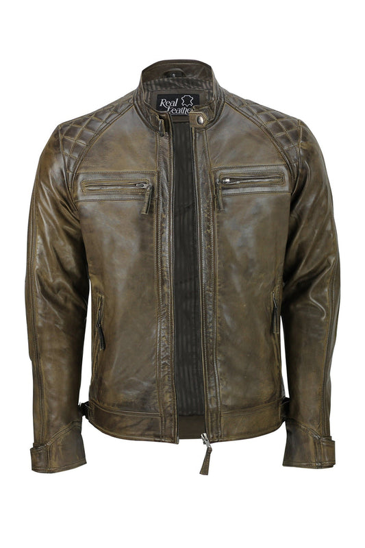BROWN BIKER LEATHER JACKET