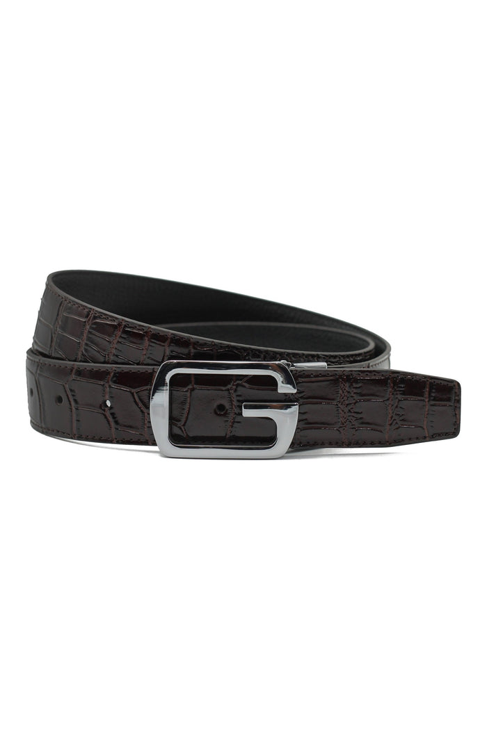 BROWN & BLACK LEATHER PIN BUCKLE REVERSIBLE BELT