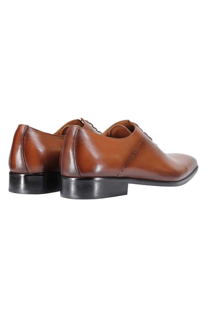 BROWN CALF LEATHER OXFORD LACE UP BROGUE SHOES