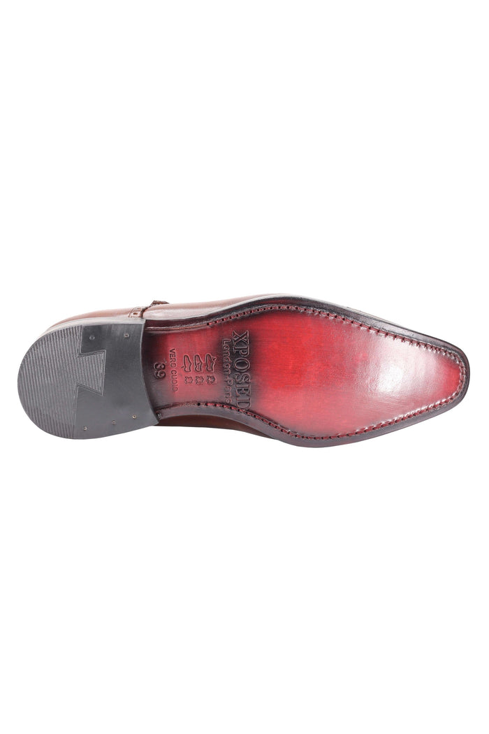 BROWN CALF LEATHER SEMI BROGUE MONK SHOES