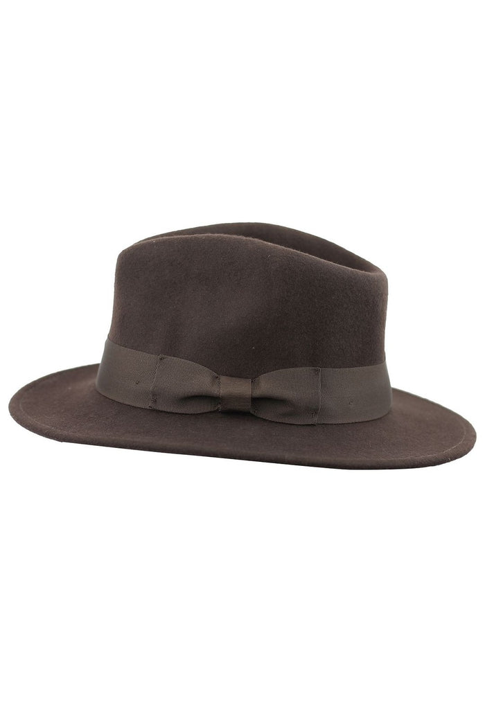 Brown Crushable Fedora 100% Wool Wide Brim Hat