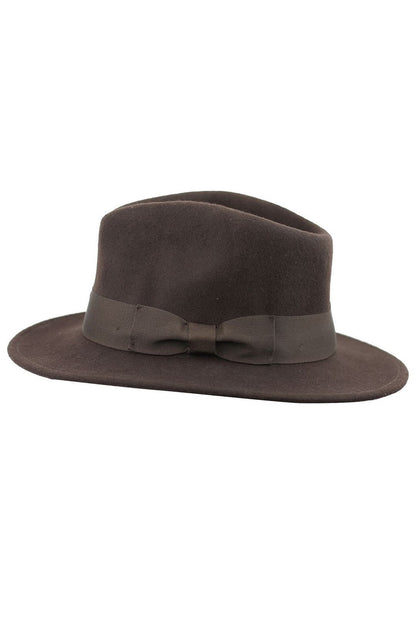 Brown Crushable Fedora 100% Wool Wide Brim Hat