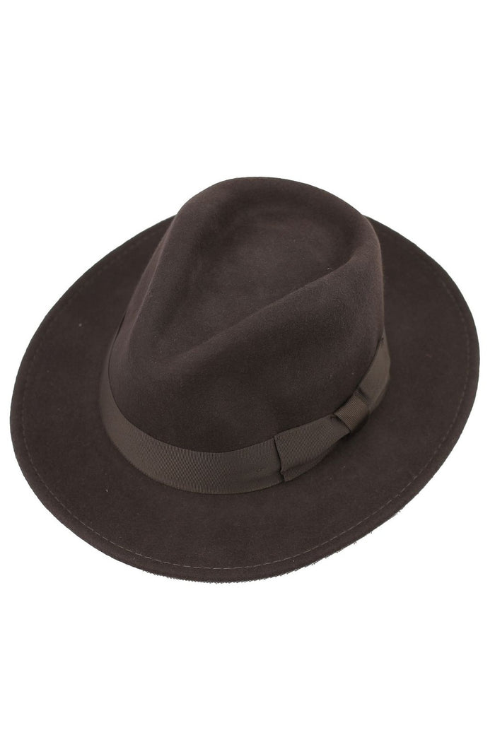 Brown Crushable Fedora 100% Wool Wide Brim Hat