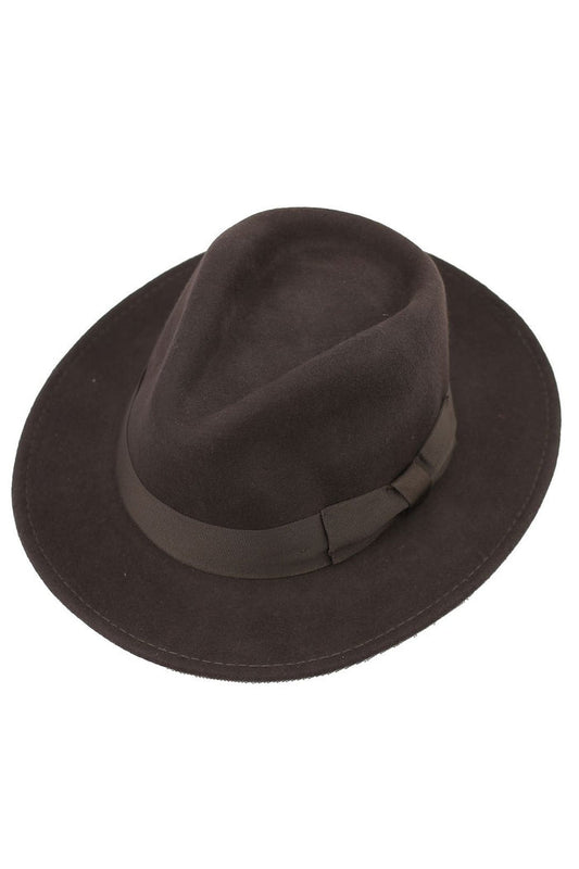 Brown Crushable Fedora 100% Wool Wide Brim Hat
