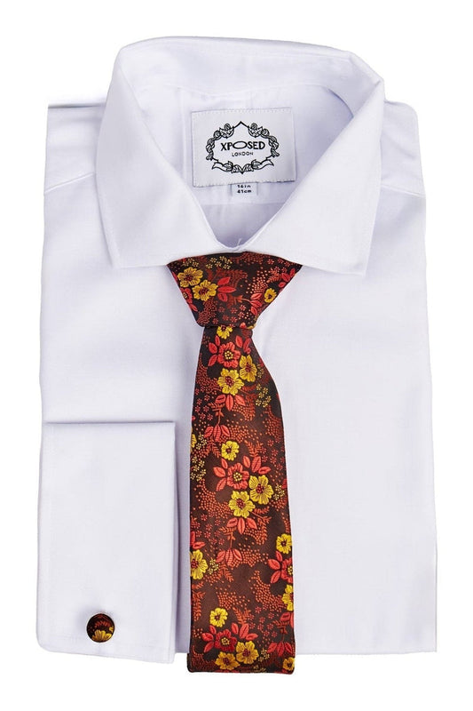 BROWN FLORAL PRINT NECK TIE SET