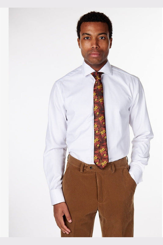 BROWN FLORAL PRINT NECK TIE SET