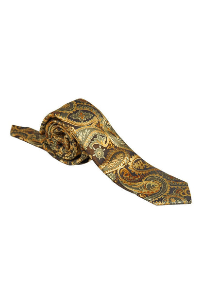 BROWN GOLD FLORAL PAISLEY NECK TIE SET