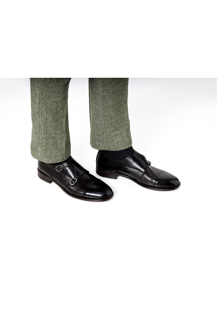 BROWN ITALIAN CALFSKIN DOUBLE BUCKLE MONK LOAFER