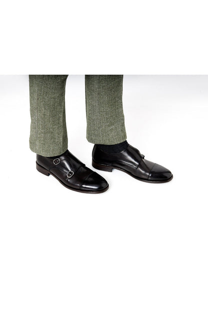 BROWN ITALIAN CALFSKIN DOUBLE BUCKLE MONK LOAFER