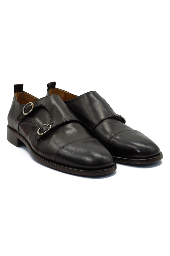 BROWN ITALIAN CALFSKIN DOUBLE BUCKLE MONK LOAFER