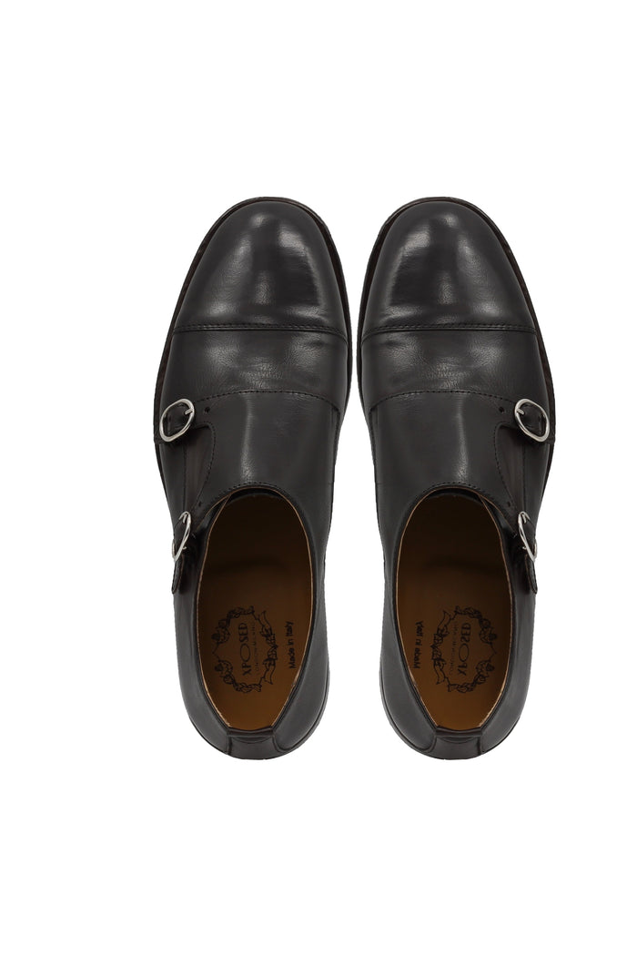 BROWN ITALIAN CALFSKIN DOUBLE BUCKLE MONK LOAFER