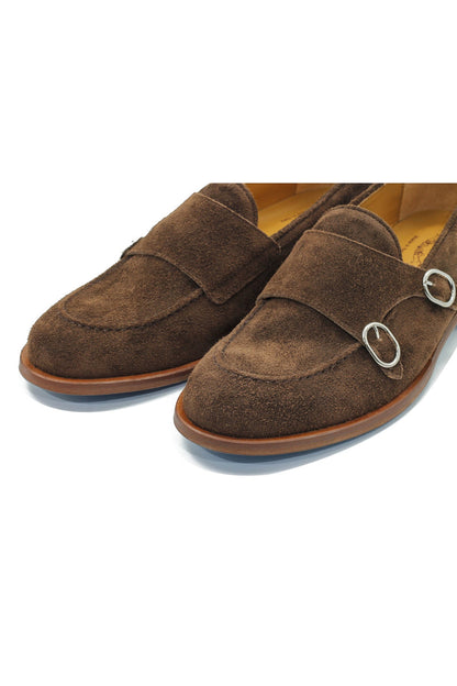 BROWN ITALIAN SUEDE DOUBLE MONK BUCKLE LOAFER