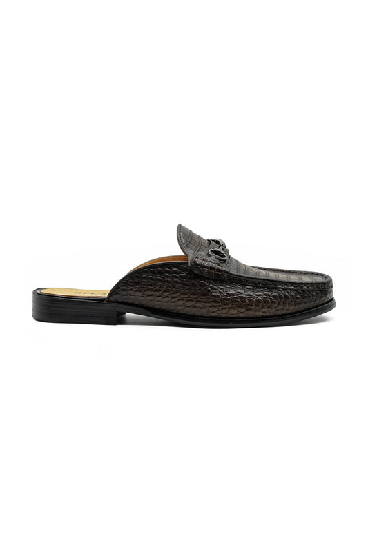 Brown Leather Backless Mules Half Shoes