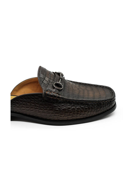 Brown Leather Backless Mules Half Shoes