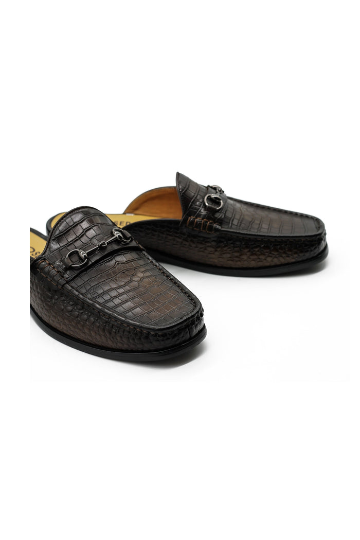 Brown Leather Backless Mules Half Shoes