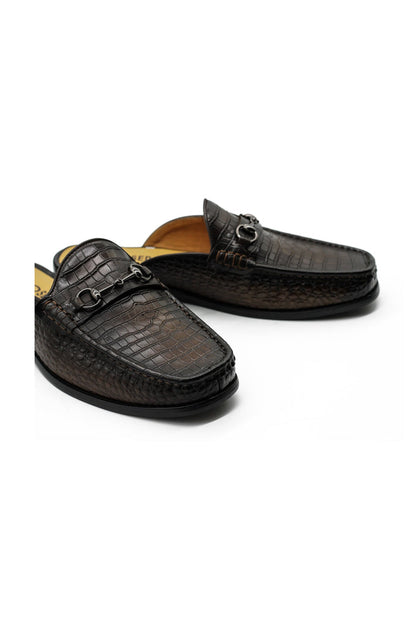 Brown Leather Backless Mules Half Shoes
