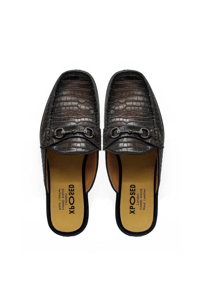 Brown Leather Backless Mules Half Shoes