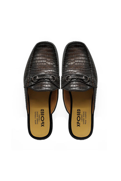 Brown Leather Backless Mules Half Shoes