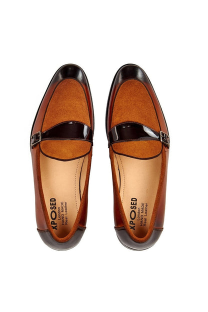 BROWN LEATHER & SUEDE MONK SHOES