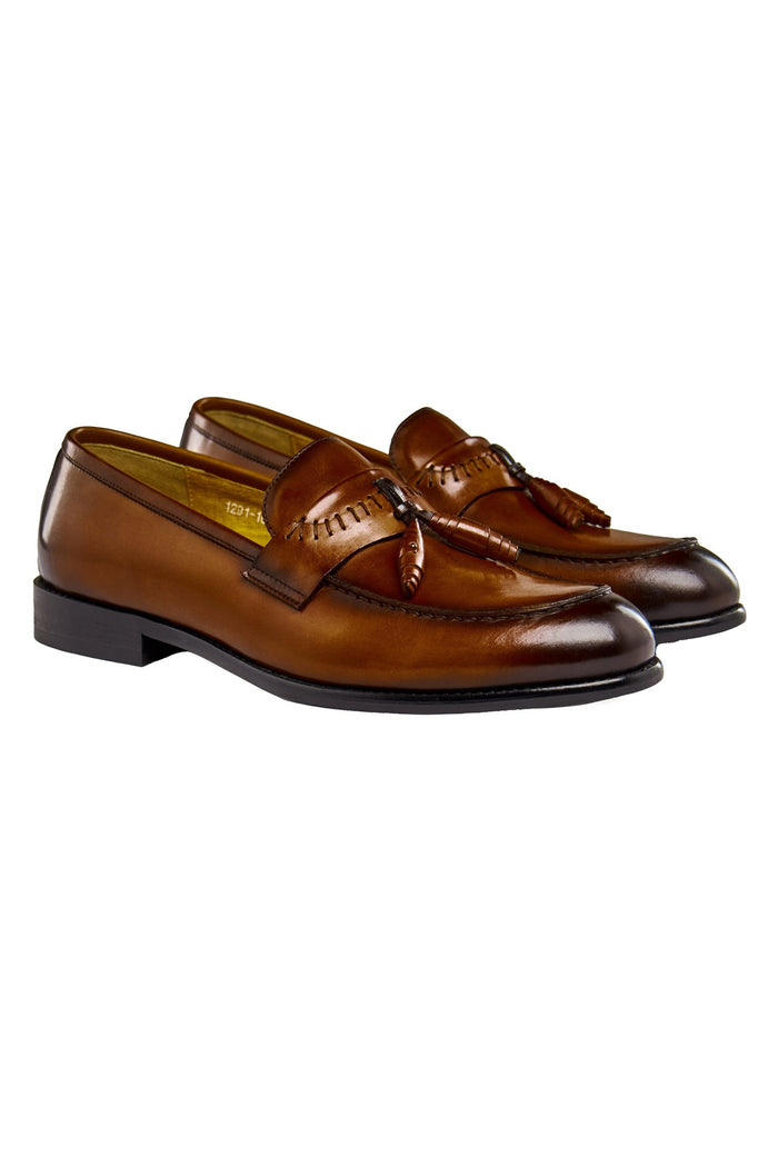 BROWN LEATHER TASSEL LOAFERS