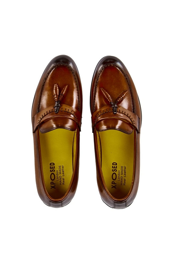 BROWN LEATHER TASSEL LOAFERS