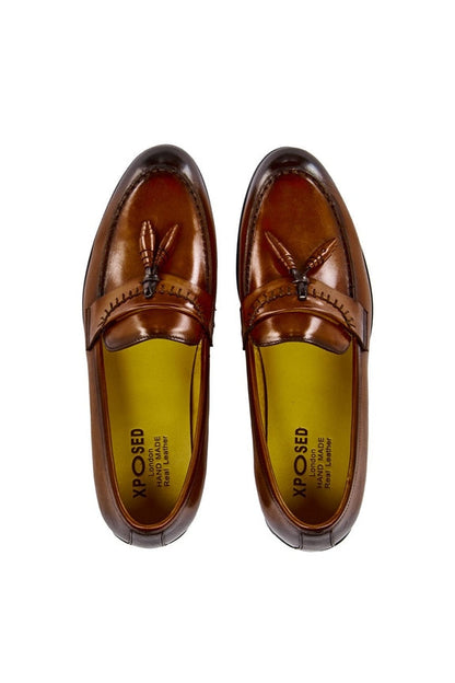 BROWN LEATHER TASSEL LOAFERS