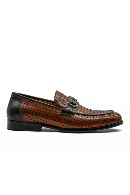 Brown Perforated Real Leather Shoes Snaffle Buckle