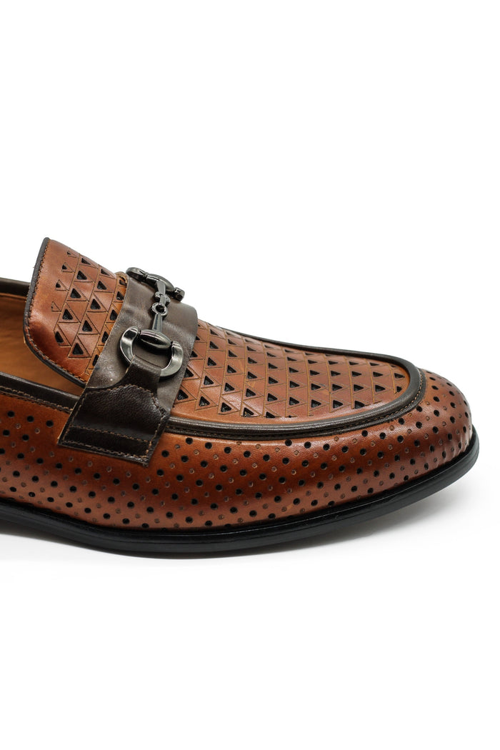 Brown Perforated Real Leather Shoes Snaffle Buckle