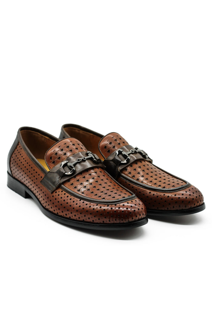 Brown Perforated Real Leather Shoes Snaffle Buckle