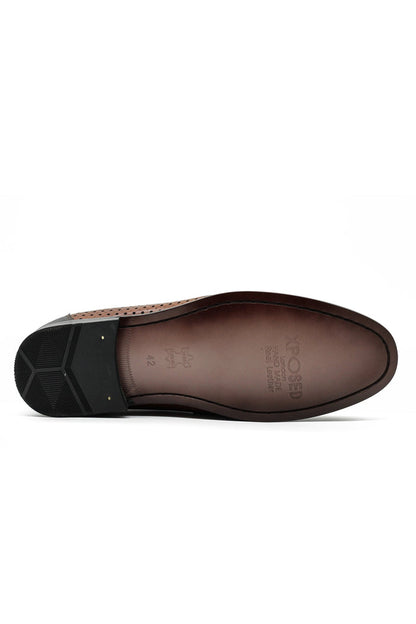 Brown Perforated Real Leather Shoes Snaffle Buckle