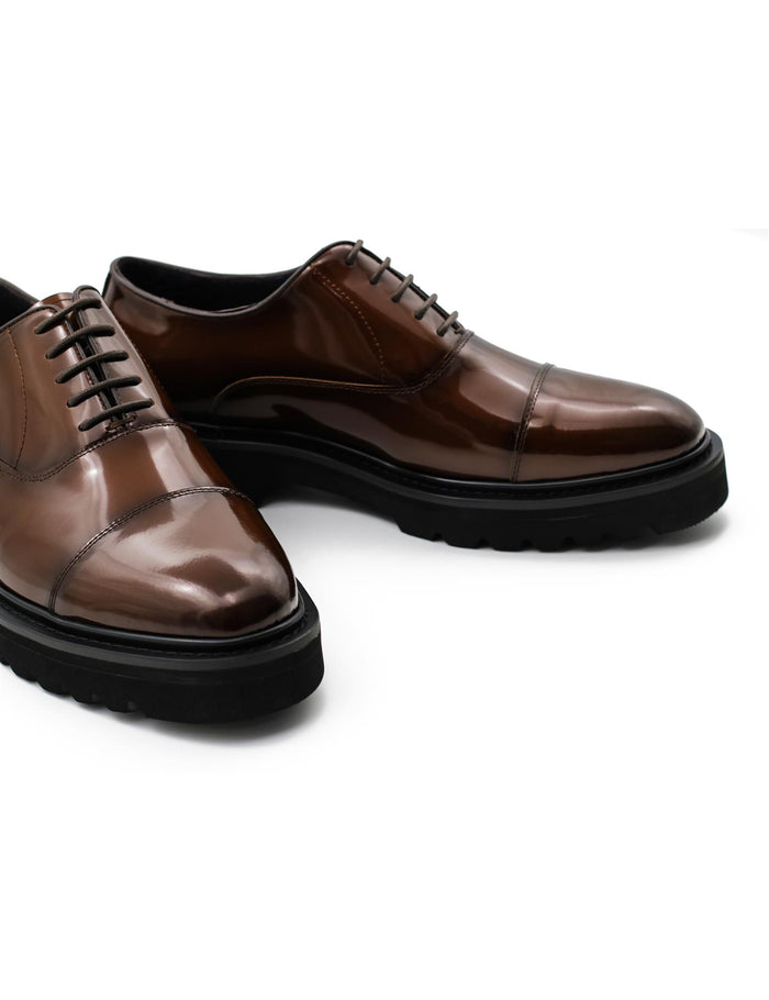 BROWN POLISHED LEATHER OXFORD SHOES – LUG SOLE