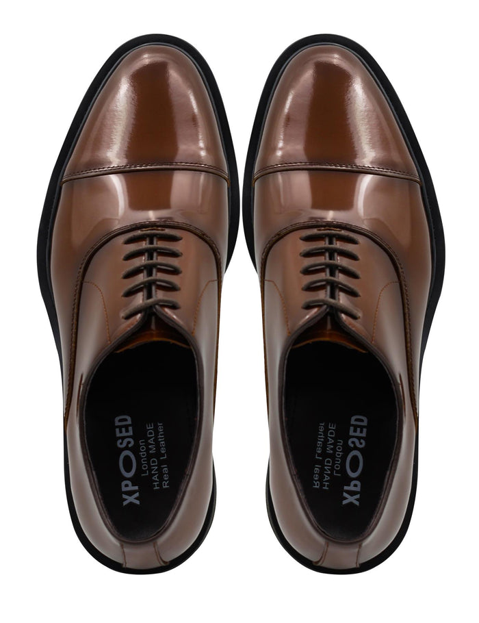 BROWN POLISHED LEATHER OXFORD SHOES – LUG SOLE