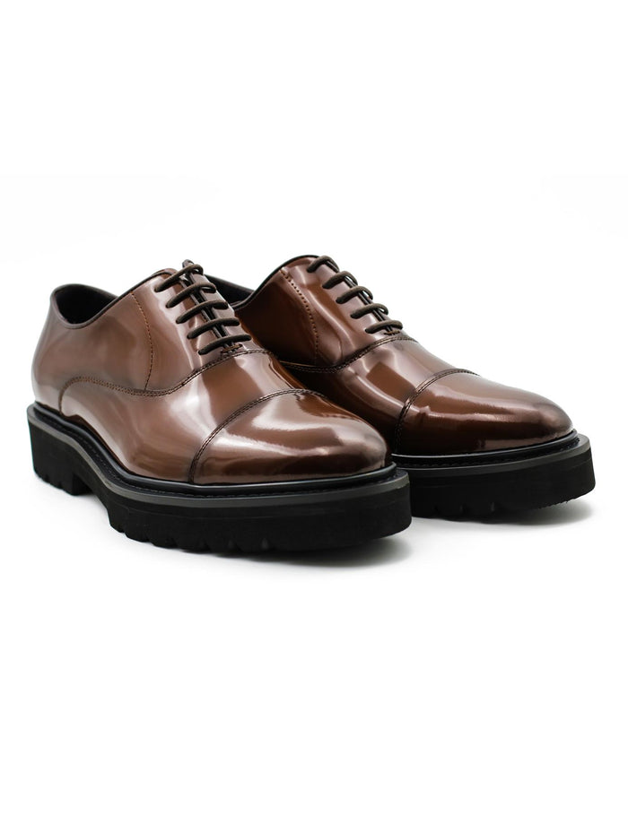 BROWN POLISHED LEATHER OXFORD SHOES – LUG SOLE