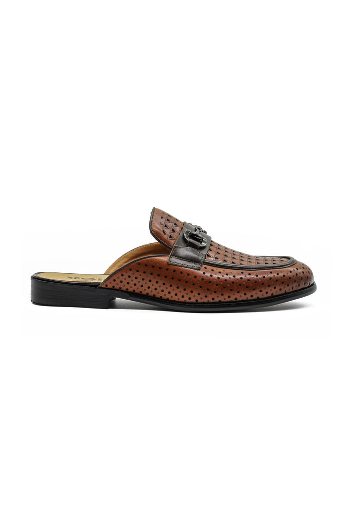 Brown Real Leather Half Shoes with Snaffle Buckle