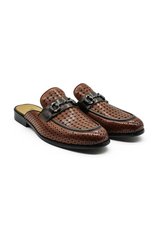 Brown Real Leather Half Shoes with Snaffle Buckle