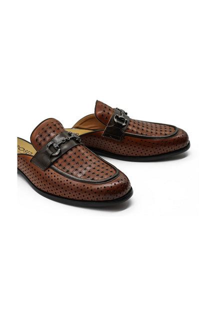 Brown Real Leather Half Shoes with Snaffle Buckle