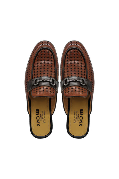 Brown Real Leather Half Shoes with Snaffle Buckle