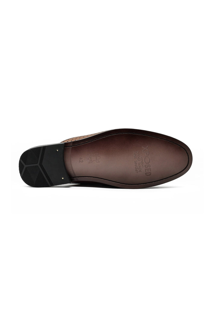 Brown Real Leather Half Shoes with Snaffle Buckle