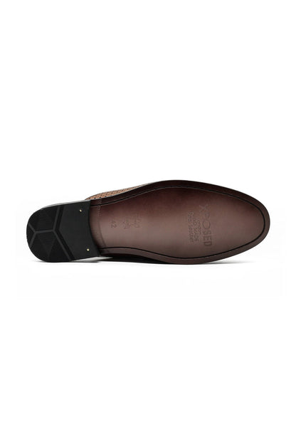 Brown Real Leather Half Shoes with Snaffle Buckle