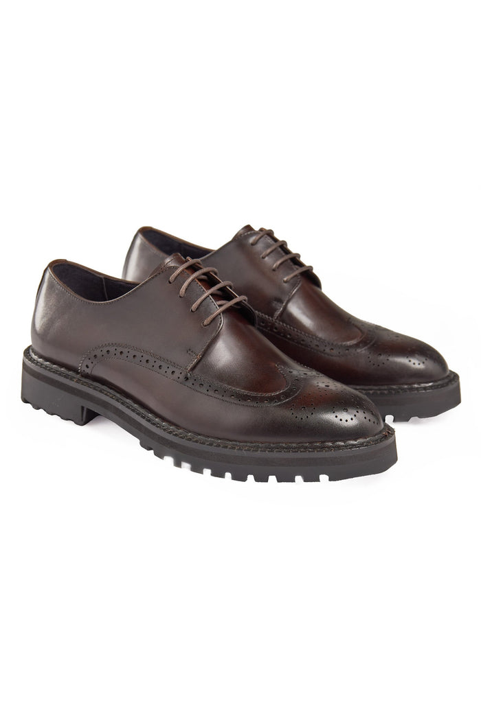 BROWN SEMI BROGUE DERBY SHOES