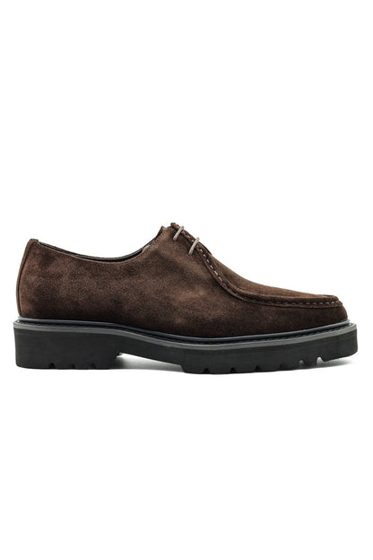 Brown Suede Derby Shoes Moc Toe Chunky Sole