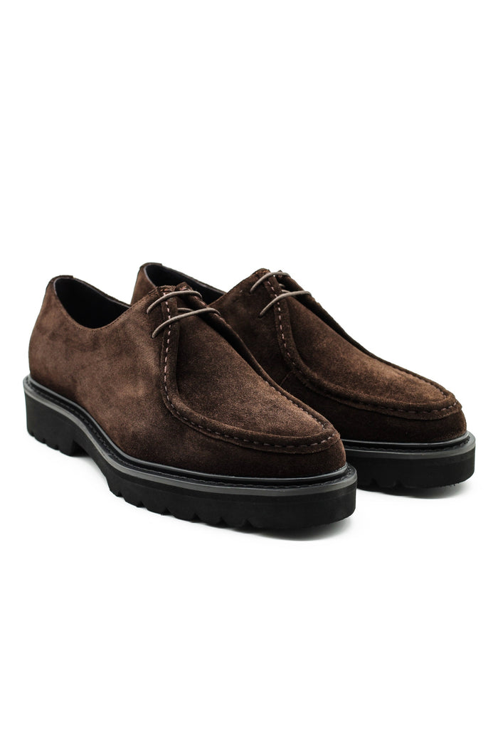 Brown Suede Derby Shoes Moc Toe Chunky Sole