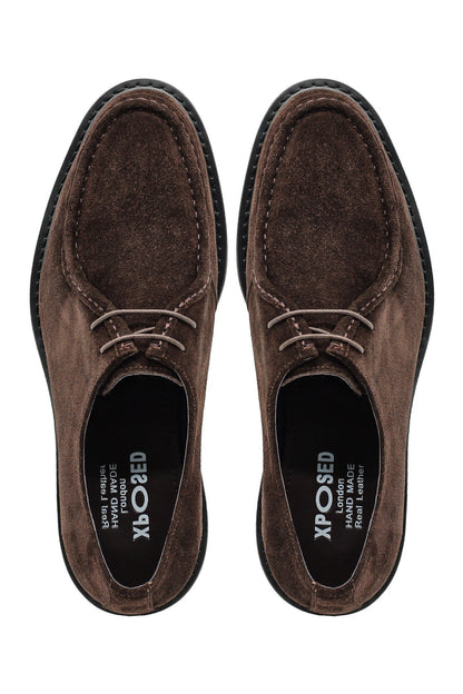 Brown Suede Derby Shoes Moc Toe Chunky Sole