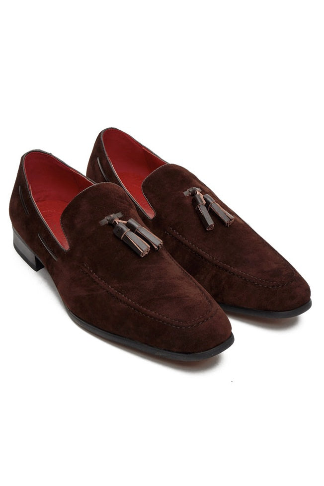 BROWN SUEDE TASSEL LOAFERS