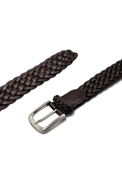 BROWN WOVEN LEATHER BELT