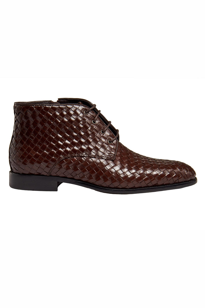 BROWN WOVEN LEATHER BOOTS