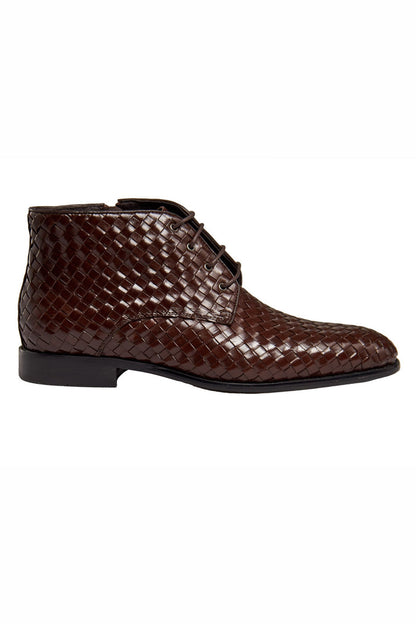 BROWN WOVEN LEATHER BOOTS