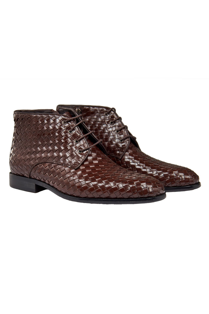 BROWN WOVEN LEATHER BOOTS
