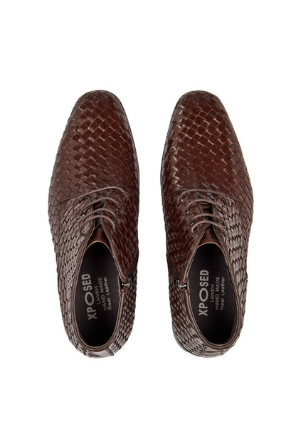 BROWN WOVEN LEATHER BOOTS