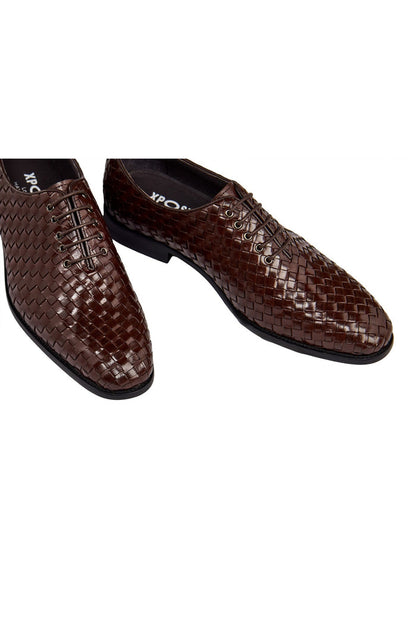 BROWN WOVEN LEATHER OXFORDS